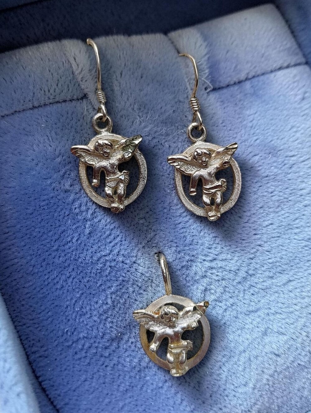 😇 Vintage Sterling Guardian Angel Earrings And Pendant Set